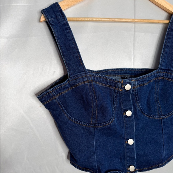 Allegra K Blue Denim Crop Top - Picture 6 of 10